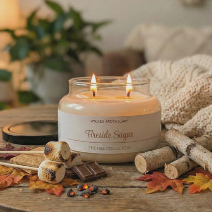Wicked Apothecary candle on a table with fall-themed decor